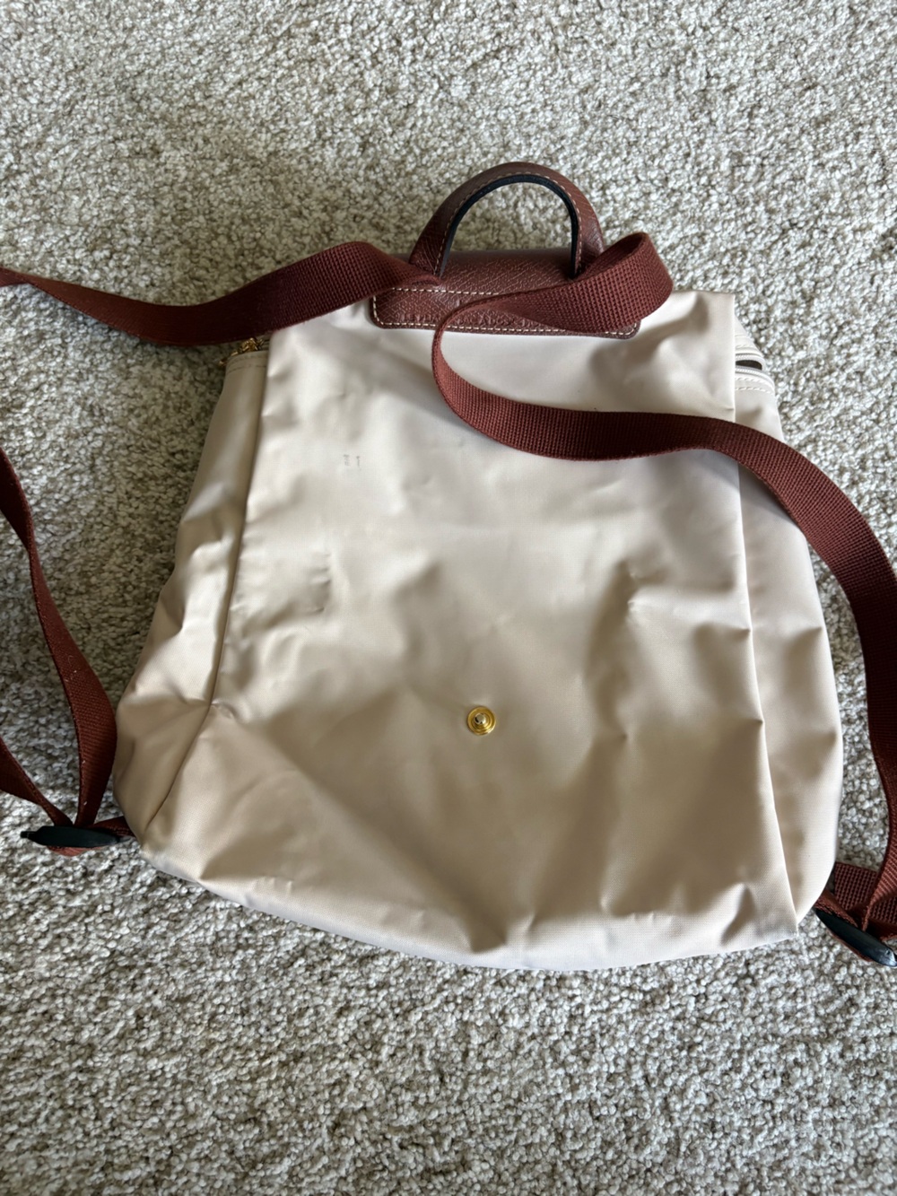Longchamp Beige Backpack with Brown Flap and Straps - Picture 2 of 5